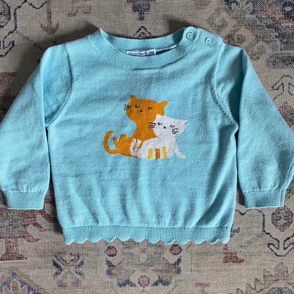 Girls Jacadi Sweater - Scallopped with Cats - Size 12M